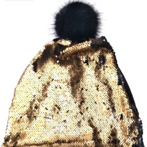New Boutique item- gold sequin slouchy Pom Pom hat